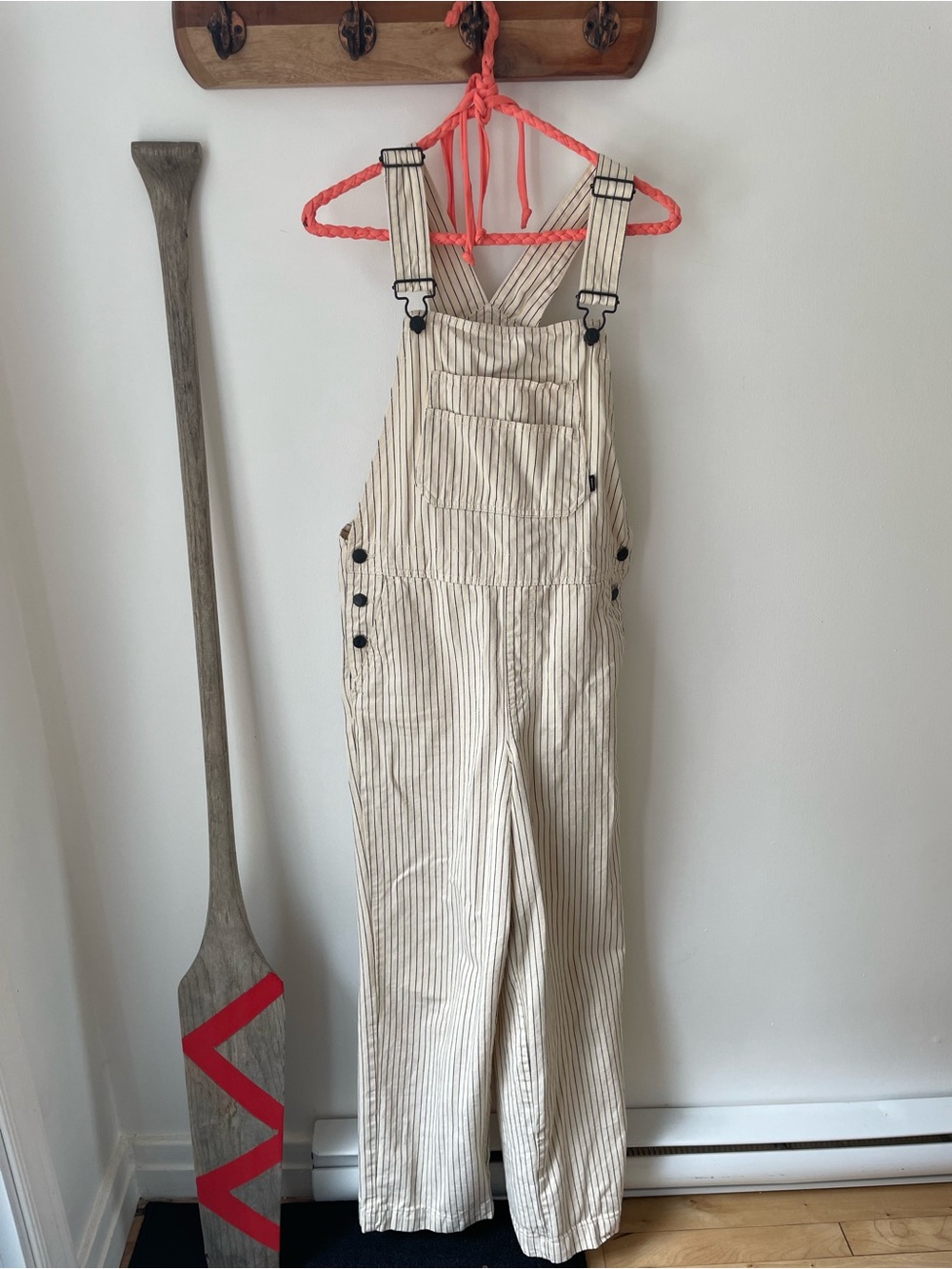 Striped Cream Utility Overalls Jumpsuit